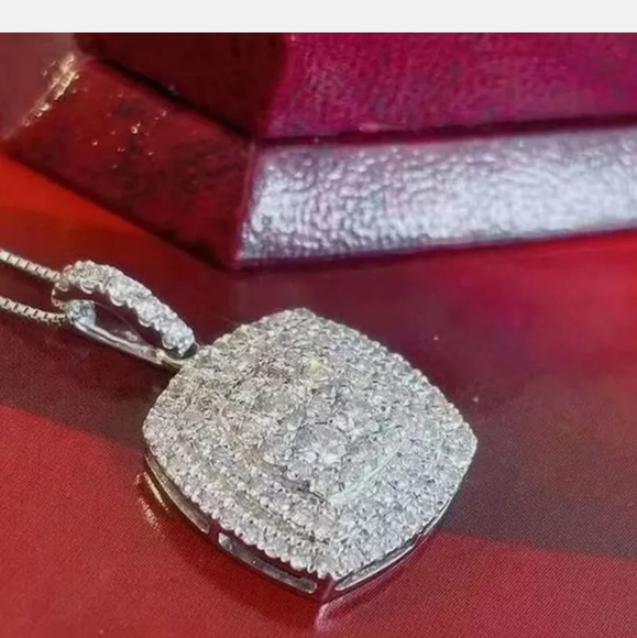 Pave Cubic Zirconia Diamond 925 Silver Necklace - Picture 3 of 6